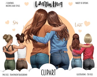 Hermanas y BFF Clipart / Familia, Chicas de moda, Amigos afro personalizados / Hermanas del alma, Tazas y regalos de mejores amigos / Abrazo cálido