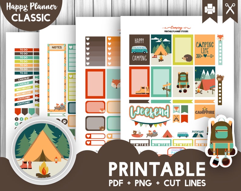 CAMPING Happy Planner Printable Stickers Weekly Kit Hiking | Etsy