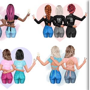 Beste vrienden jassen clipart, aangepaste Besties Soul Sisters Fashion illustratie, meerdere aangepaste meisjes, familie zusters cadeau Bff afbeelding 2