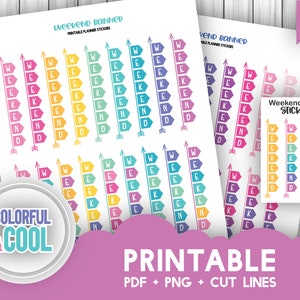 Horizontal Weekend Planner Stickers, Pastel Multicolor Banner Stickers, Colorful Erin Condren | Happy Planner