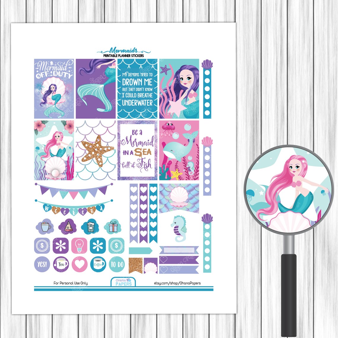 MERMAID Printable Stickers Happy Planner Classic Weekly Kit | Etsy