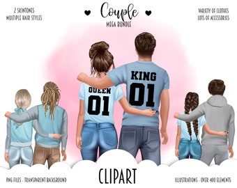 Couple Clipart, Best Friends Personalized Family, Boyfriend Clipart, Afro Girl Hairstyles Illustration, Love Fashion Illustration