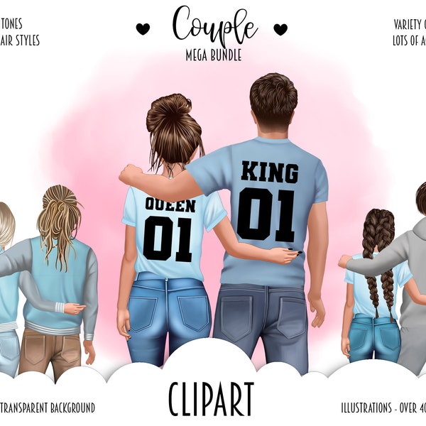 Couple Clipart, Best Friends Personalized Family, Boyfriend Clipart, Afro Girl Hairstyles Illustration, Love Fashion Illustration