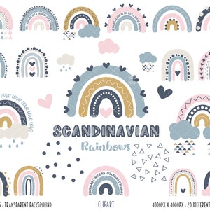 Arcobaleno scandinavo Clipart - Nordic Boho Rainbows, Cute Modern Minimalist Nursery Clipart, Boho Graphics, PNG