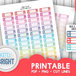 Bill Due plannerstickers Afdrukbaar, Erin Condren plannerstickers, Bill Due Reminder-stickers, functionele Bujo-stickers