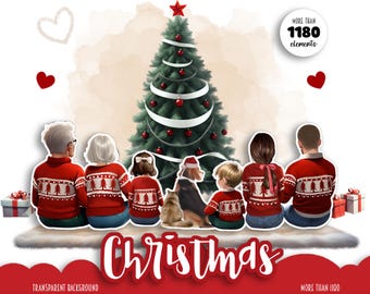Christmas Family Clipart Bundle: Matching Sweaters, Dog Lover (Digital Download)