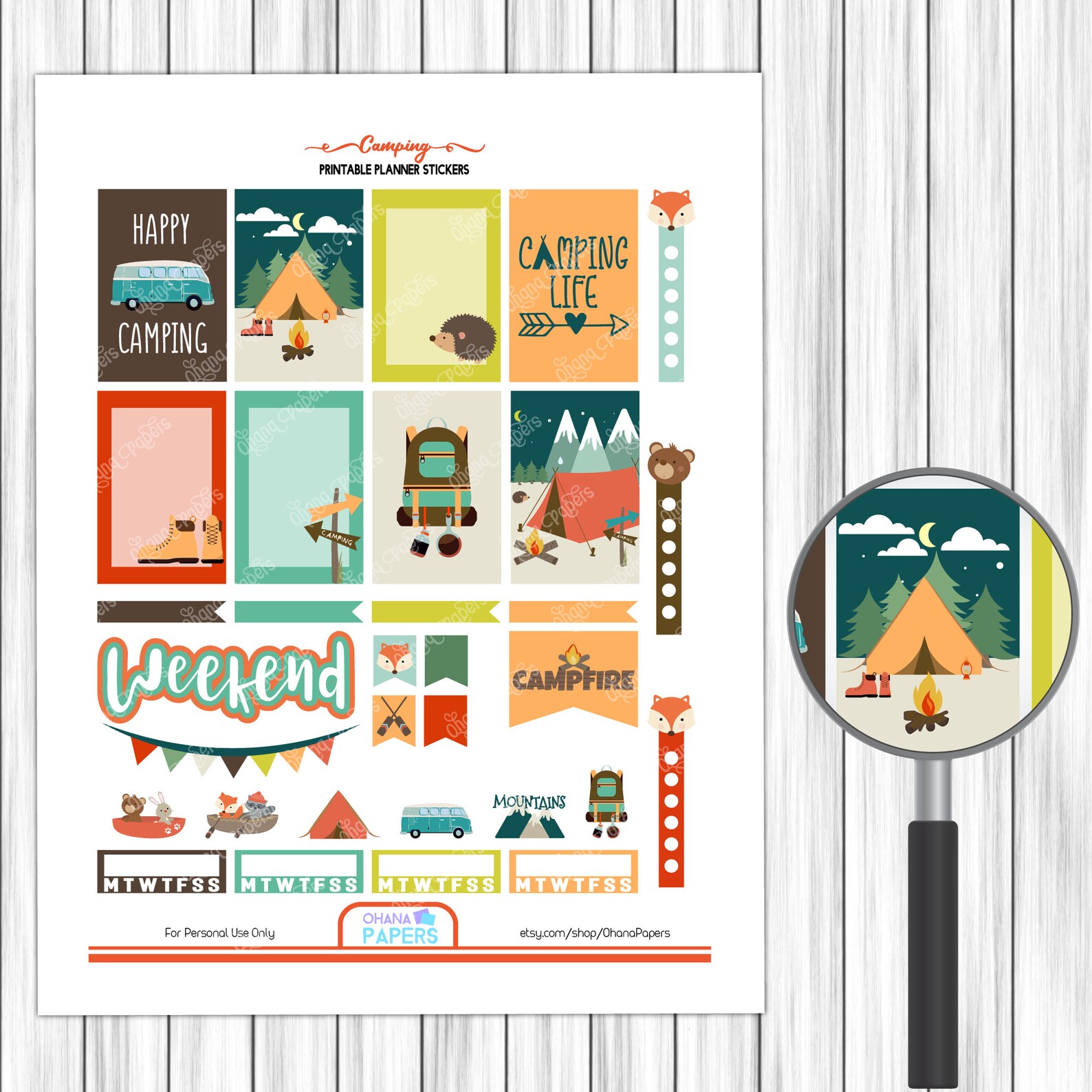 CAMPING Happy Planner Printable Stickers Weekly Kit Hiking - Etsy
