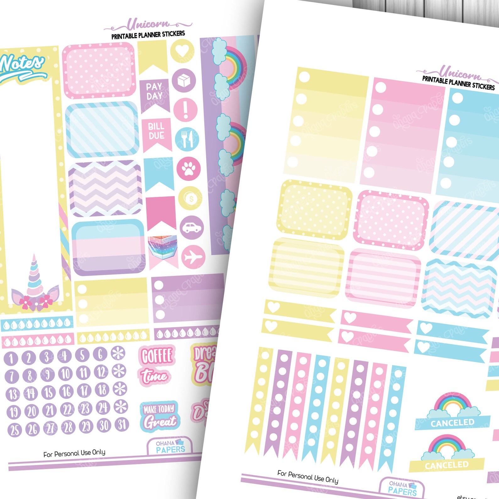 unicorn yoga printable planner stickers happy planner etsy