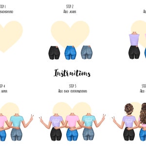 Beste vrienden jassen clipart, aangepaste Besties Soul Sisters Fashion illustratie, meerdere aangepaste meisjes, familie zusters cadeau Bff afbeelding 4