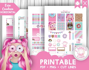 DONUT Printable Planner Stickers Kit hebdomadaire pour Erin Condren Horizontal - Donut Care, Donut Worry Stickers - Cricut Stickers Cut Files ECLP