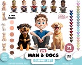 Best Friends Clipart | Dog Lover Clipart & Gift | Custom Dogs Front View | Dog Dad and His Pet | Personalized Dog Illustration