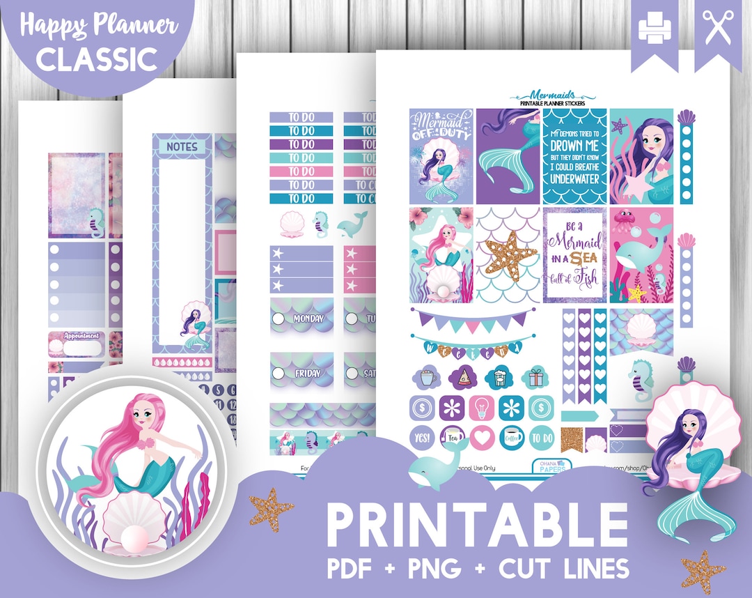 MERMAID Printable Stickers Happy Planner Classic Weekly Kit - Etsy