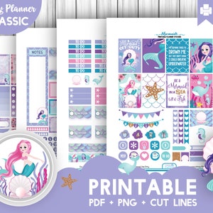 MERMAID Printable Stickers Happy Planner Classic Weekly Kit - Etsy