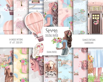 SPRING Digital Paper Pack - Spring Fashion Seamless Patterns - African American Girly Digital Scrapbook Paper for Fashion Planner Stickers