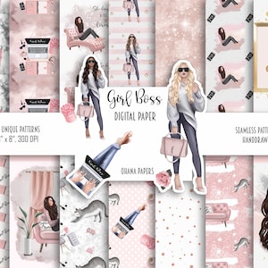 GIRL BOSS Digital Paper Pack - Fashion Illustratie Naadloze Patronen - Planner Girl Fashion Fabric | Plannerbenodigdheden