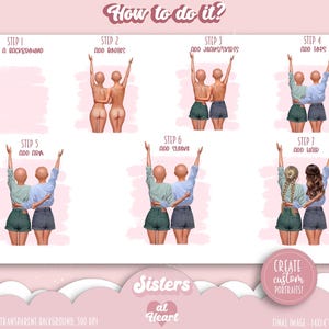 Bästa vänner - Soul Sisters BFF Clipart | Anpassad bästiskonst | Modeflickor PNG | Kurviga och plus size-bästisar | Vy bakifrån bild 5