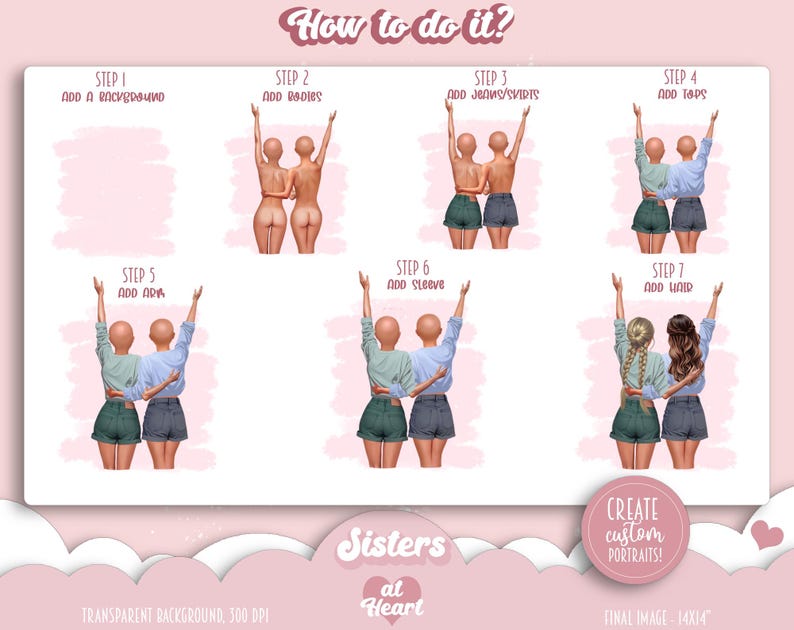 Bästa vänner - Soul Sisters BFF Clipart | Anpassad bästiskonst | Modeflickor PNG | Kurviga och plus size-bästisar | Vy bakifrån bild 5