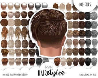Imágenes prediseñadas de cabello masculino, peinados masculinos, cabello natural, cabello afro rizado masculino, ilustración de cabello corto calvo / peinados personalizados PNG