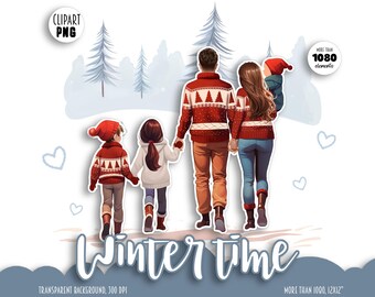 Family Christmas Clipart Bundle - Full Size Holiday Portrait Creator with Matching Sweaters, Xmas Family PNG, Winter Couple Illustration