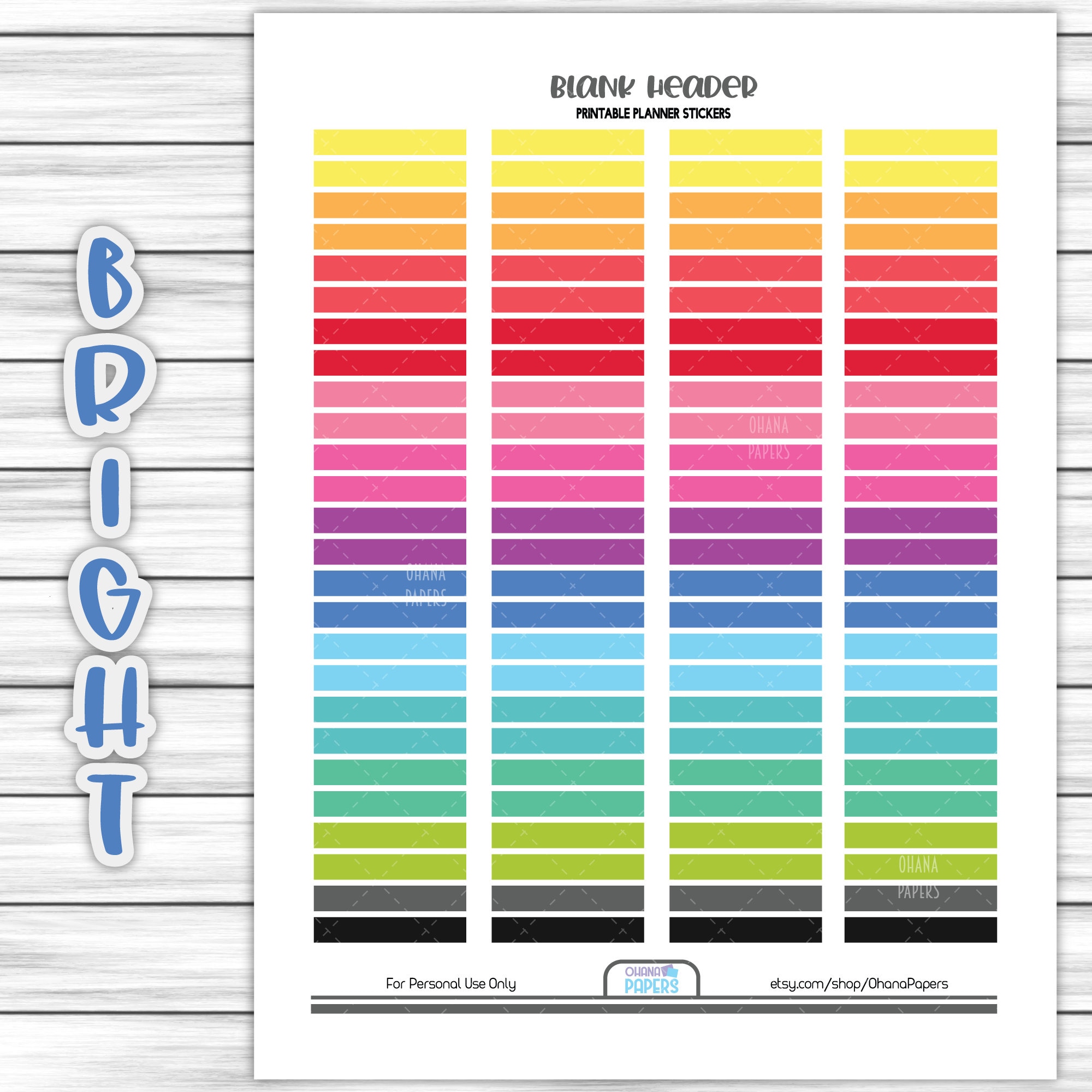 Copy Header Printable Printable Blank Header Stickers, Functional Multicolor Header, Rainbow ...