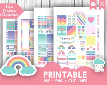 Pastel Rainbow Printable Planner Weekly Kit - Erin Condren Horizontal | Cricut PNG Silhouette Cut files | ECLP Planner Stickers Life Planner