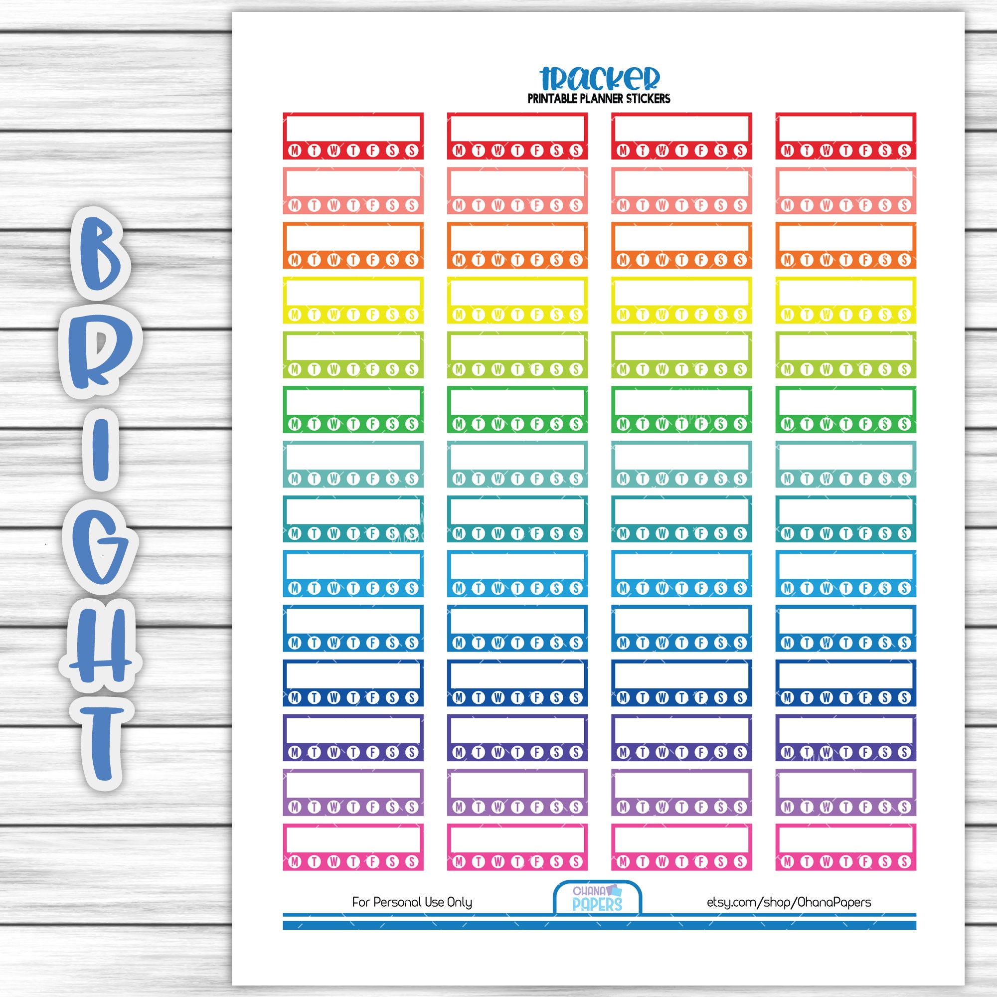 Printable Multicolor Habit Tracker Planner Stickers, Weekly Rainbow ...