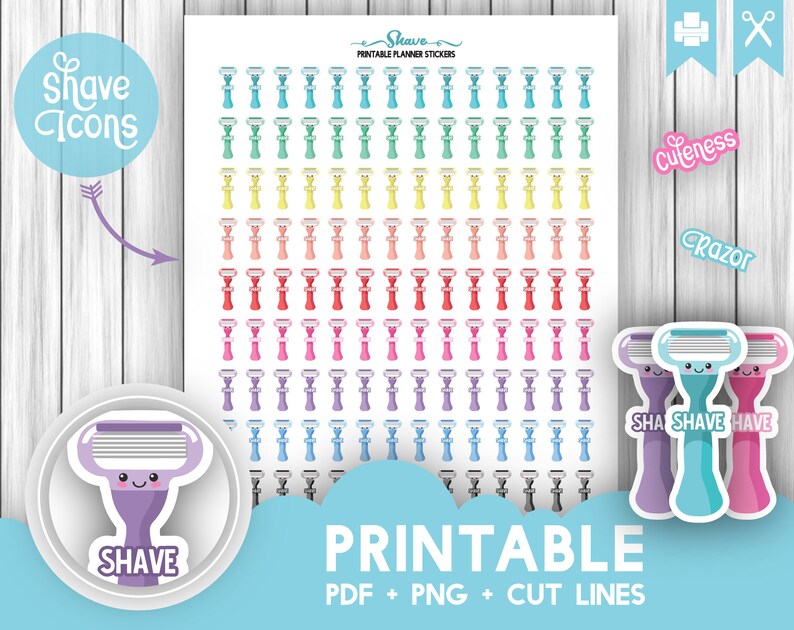 Sticker Cute Razor Printable Planner RAZOR Stickers, Shave Decorative Stickers | Cute ...