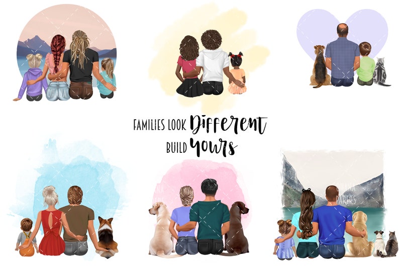 Family Clipart Bundle Illustrations familiales : maman, papa, enfants, chien et chat, meilleurs amis Frère, Soeur MEGA BUNDLE PNG image 2