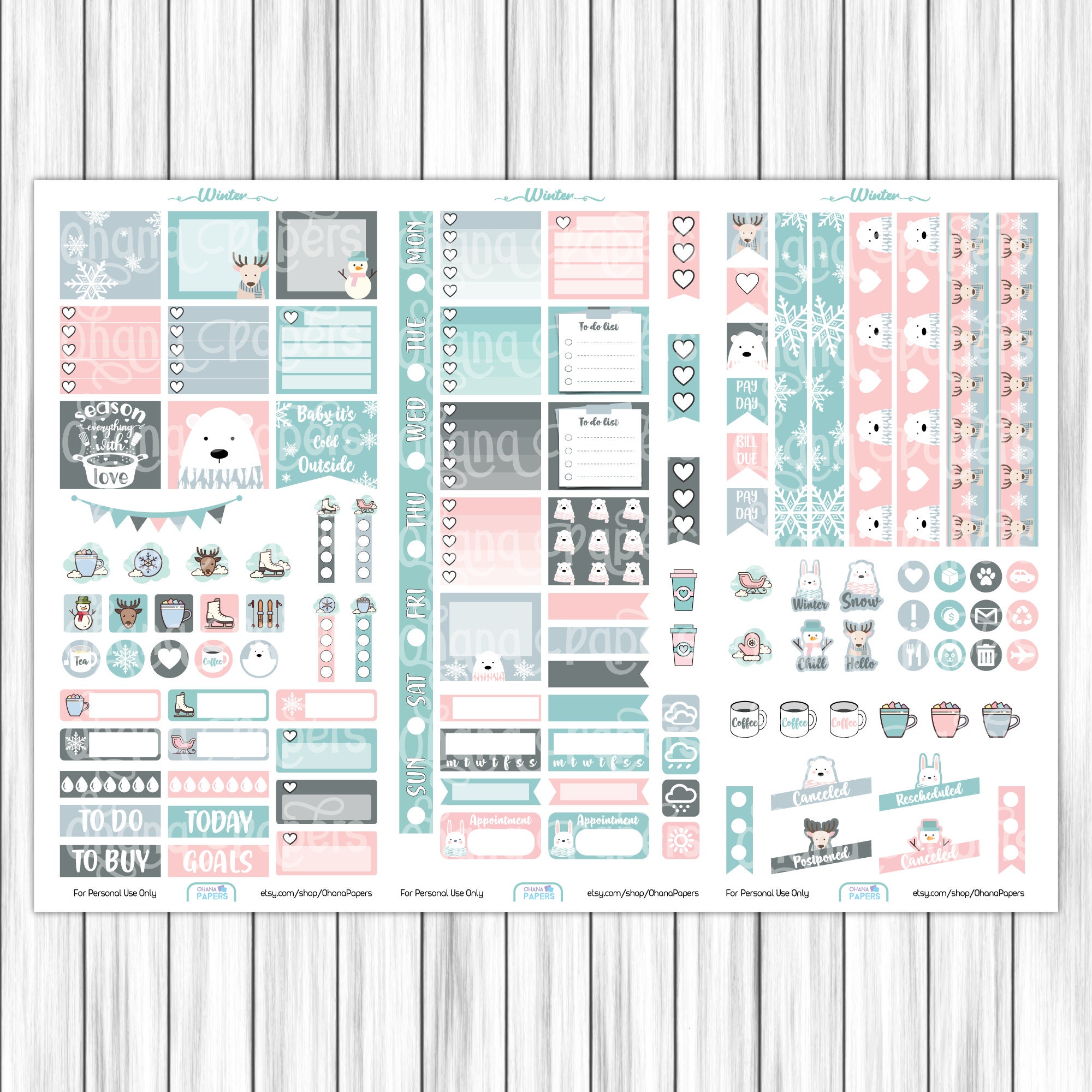 WINTER Printable Stickers HOBONICHI Planner Stickers Hobo Weeks Kit ...