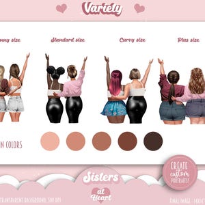 Bästa vänner - Soul Sisters BFF Clipart | Anpassad bästiskonst | Modeflickor PNG | Kurviga och plus size-bästisar | Vy bakifrån bild 6