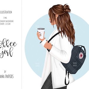 Café fille mode Illustration, école sac à dos Clipart, Girly planificateur graphique, belle fille planificateur couverture Clip Art