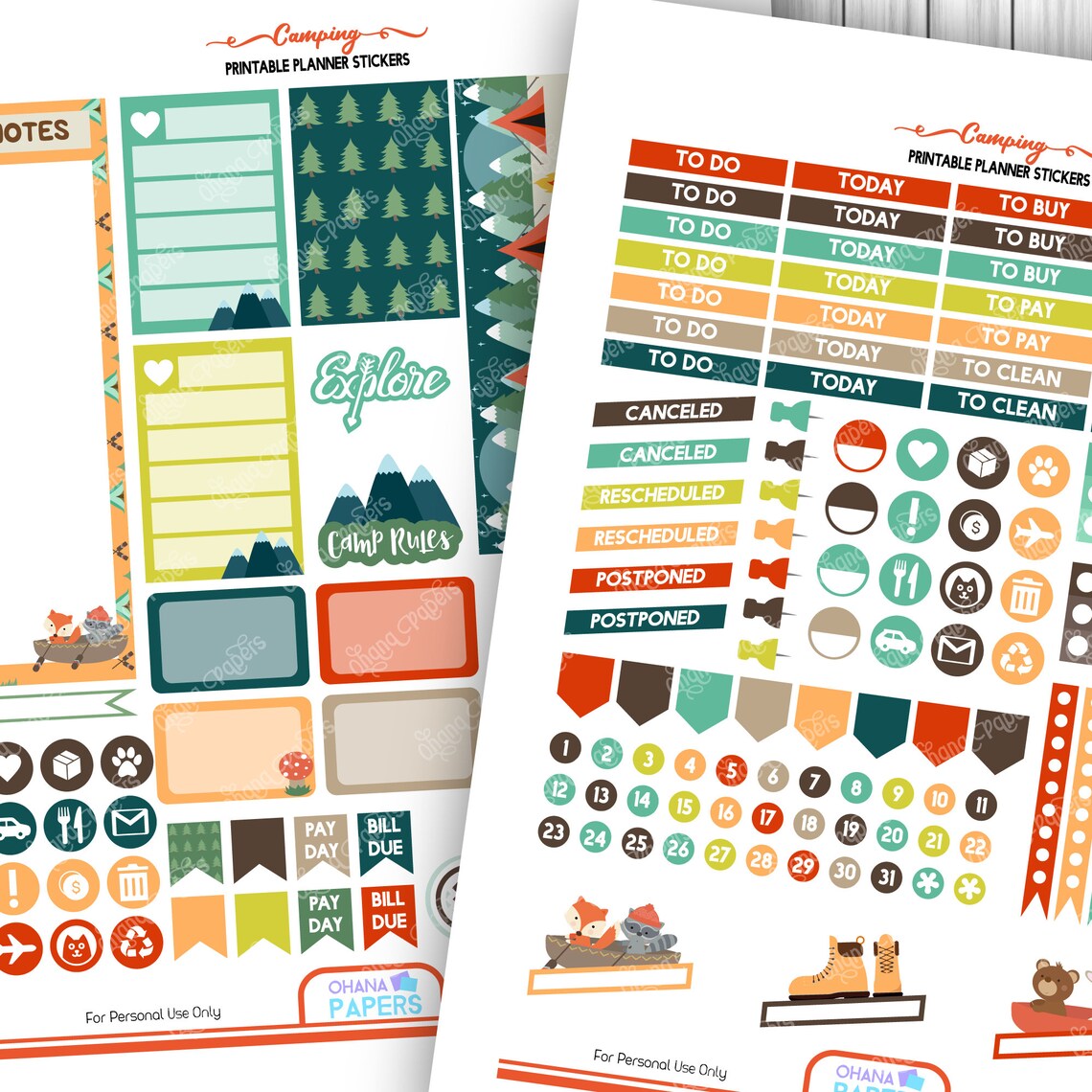CAMPING Happy Planner Printable Stickers Weekly Kit Hiking - Etsy