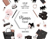 Rose Gold Clipart, Stationary Home Office Planner Stickers, Girly Fashion Illustration, Minimalist Clipart, Planner Graphics Supplies