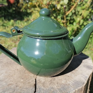 Small Enamel Teapot, Vintage Coffee Pot, Rustic Kitchen Decor