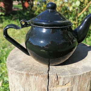 Small Enamel Teapot, Vintage Coffee Pot, Rustic Kitchen Decor