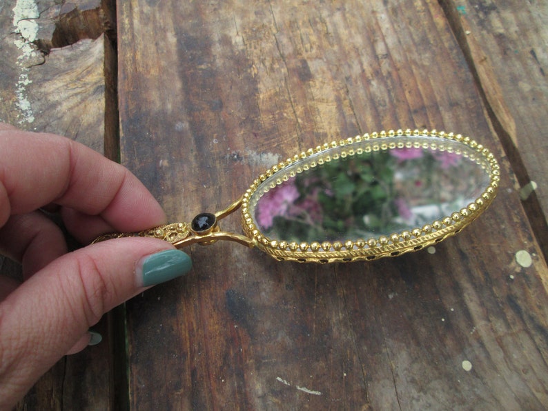 Brass Hand Mirror Mirror With Embroiedery Antique Brass Etsy