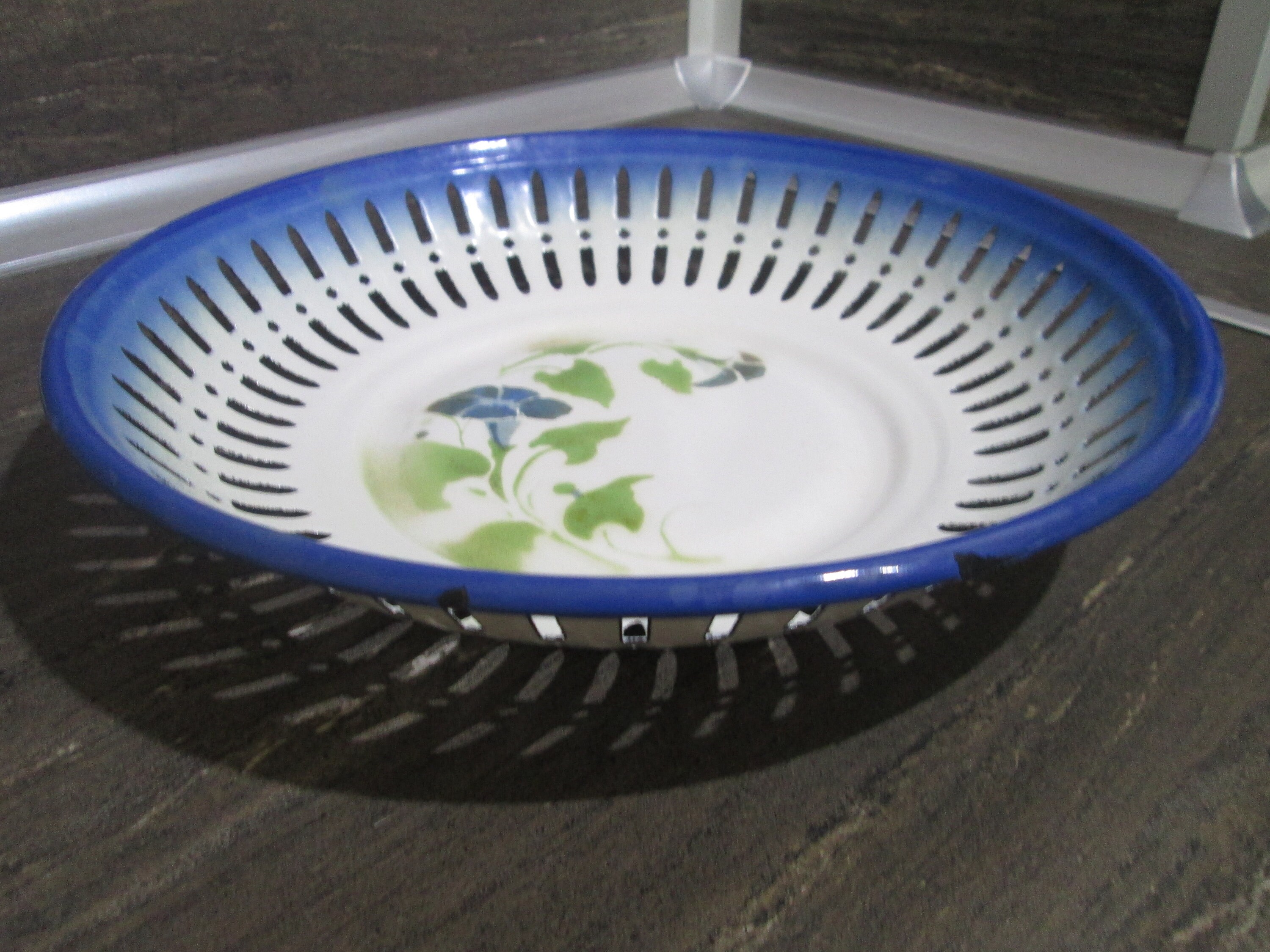 Enamel Fruit Bowl, Vintage Enamelware Bowl, Emanel Strainer, Enamelled