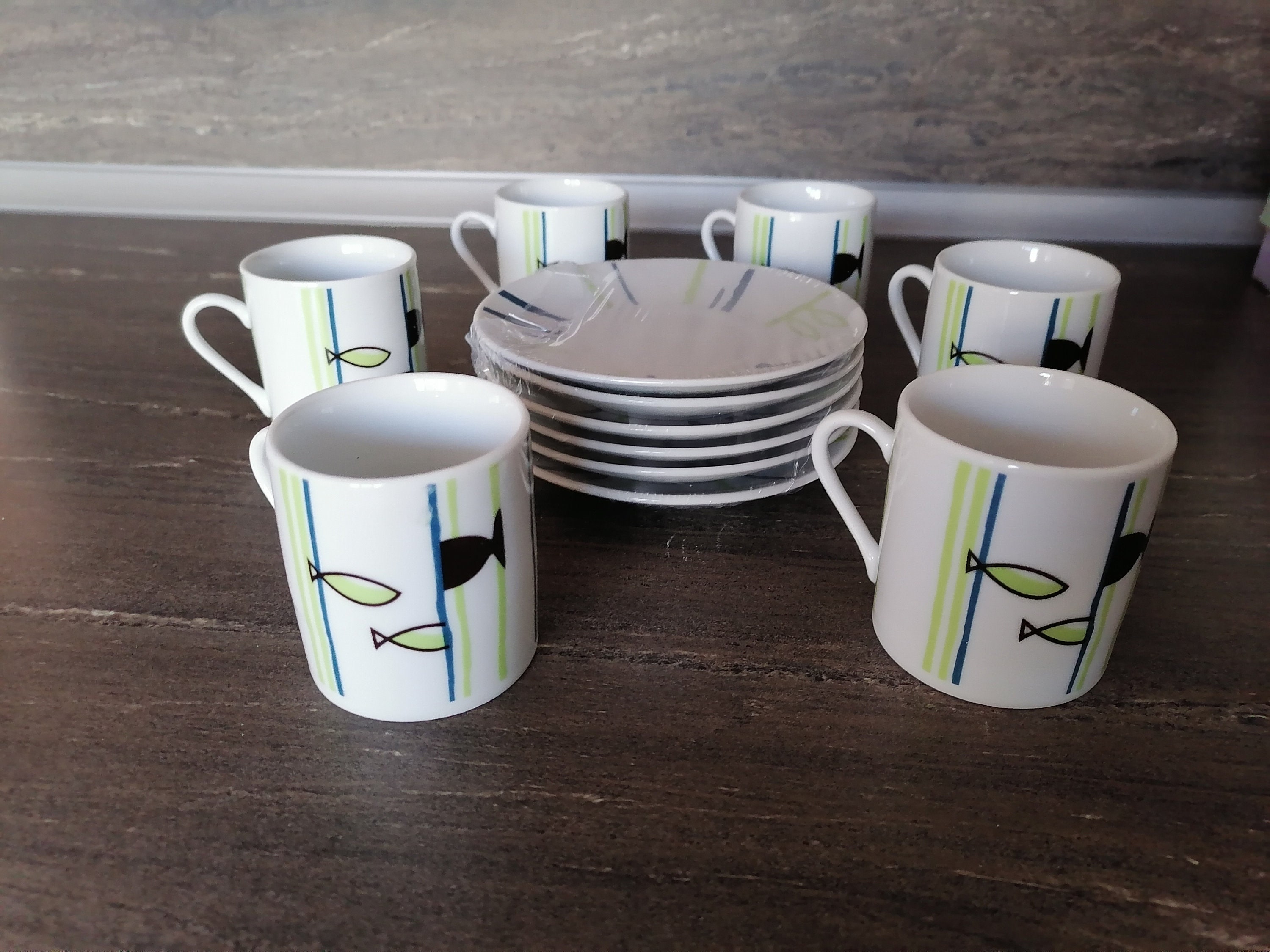 Porcelain coffee set, 6 cups with saucers, Small coffee cups, Porcelain coffee set for six persons, Espresso coffee set, Gift idea, New set