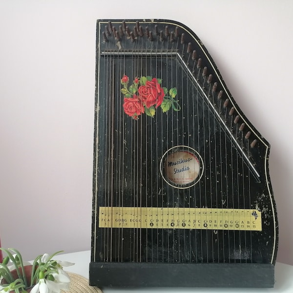 Vintage Zither, German Musical Insrument, 33 Stringes, Stringed Musical Instrument, Wood Zither, German Zither Guitar, Misical Instrument