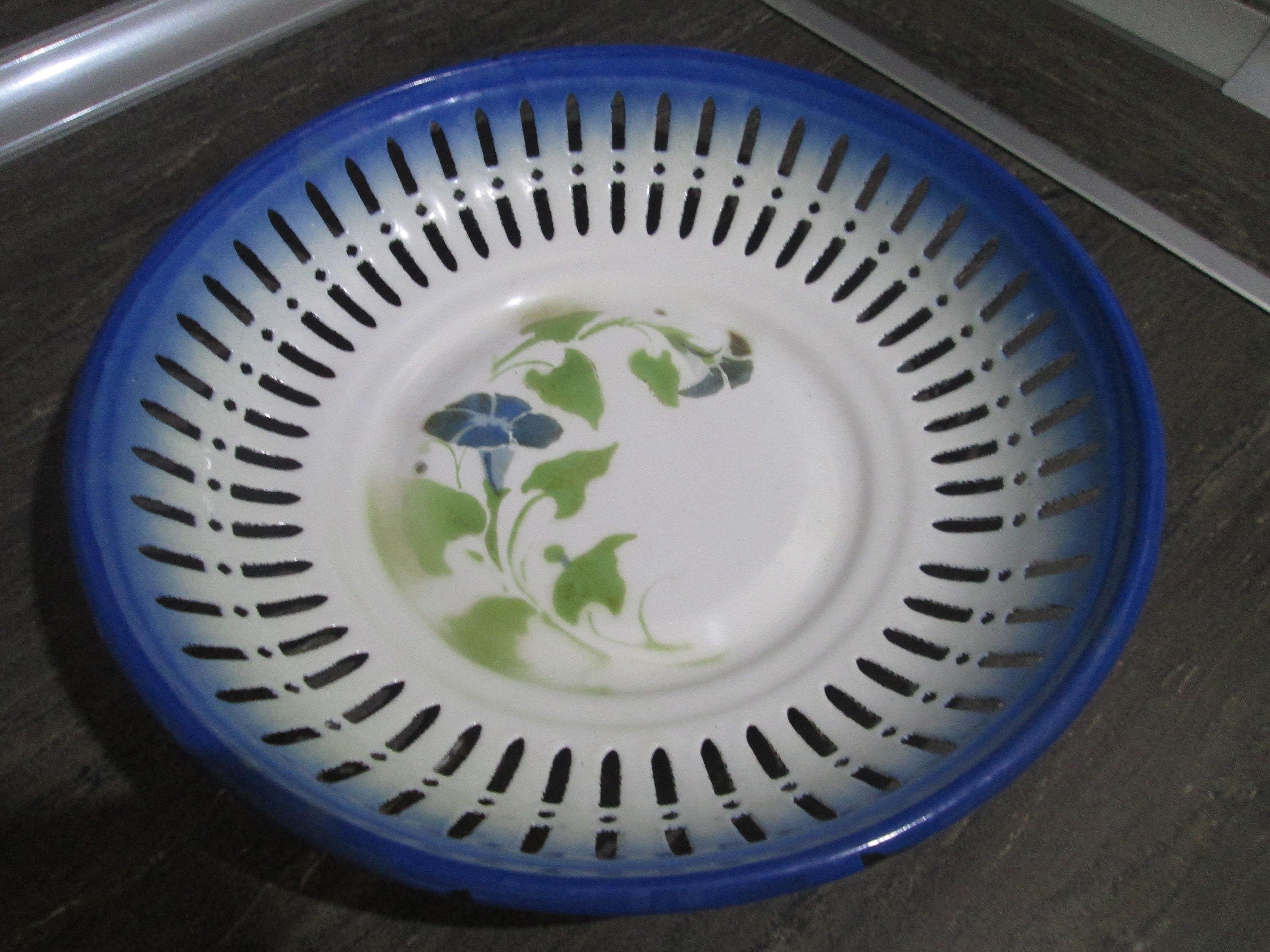Enamel Fruit Bowl, Vintage Enamelware Bowl, Emanel Strainer, Enamelled