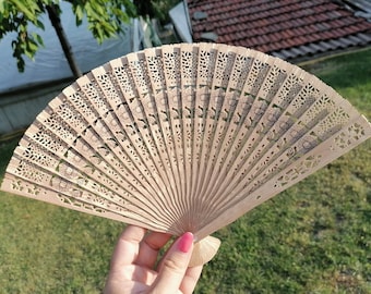 Vintage wooden fan, Wooden hand fan, Handmade wooden fan, Folding hand fan, Ladies' accessory, Gift for her, Wedding gift, Wedding hand fan