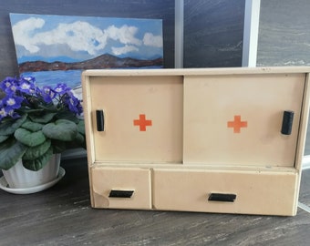 Vintage medicine cabinet, Pharmacy cabinet, Wooden medical box, Apothecary wall cabinet, First aid kit, First aid storage, Medical box
