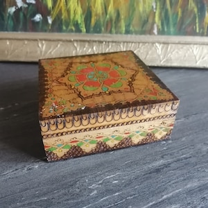 Vintage Wooden Box, Jewelry Box, Handmade box, Hand painted Wooden Box, Treasures box, Storage Box, Gift idea, Folk motif, Memory box