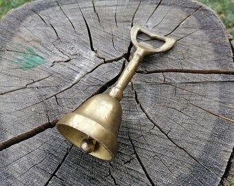 Vintage Brass Bell Bottle Opener, Rustic Bar Decor