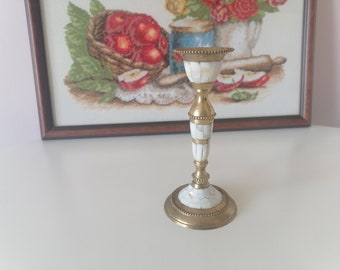 Brass and Mother of Pearl Candleholder, Desk Candleholder, Brass Candlestick, Mother of Pearl Motives, Vintage Candle Holder, Gift idea