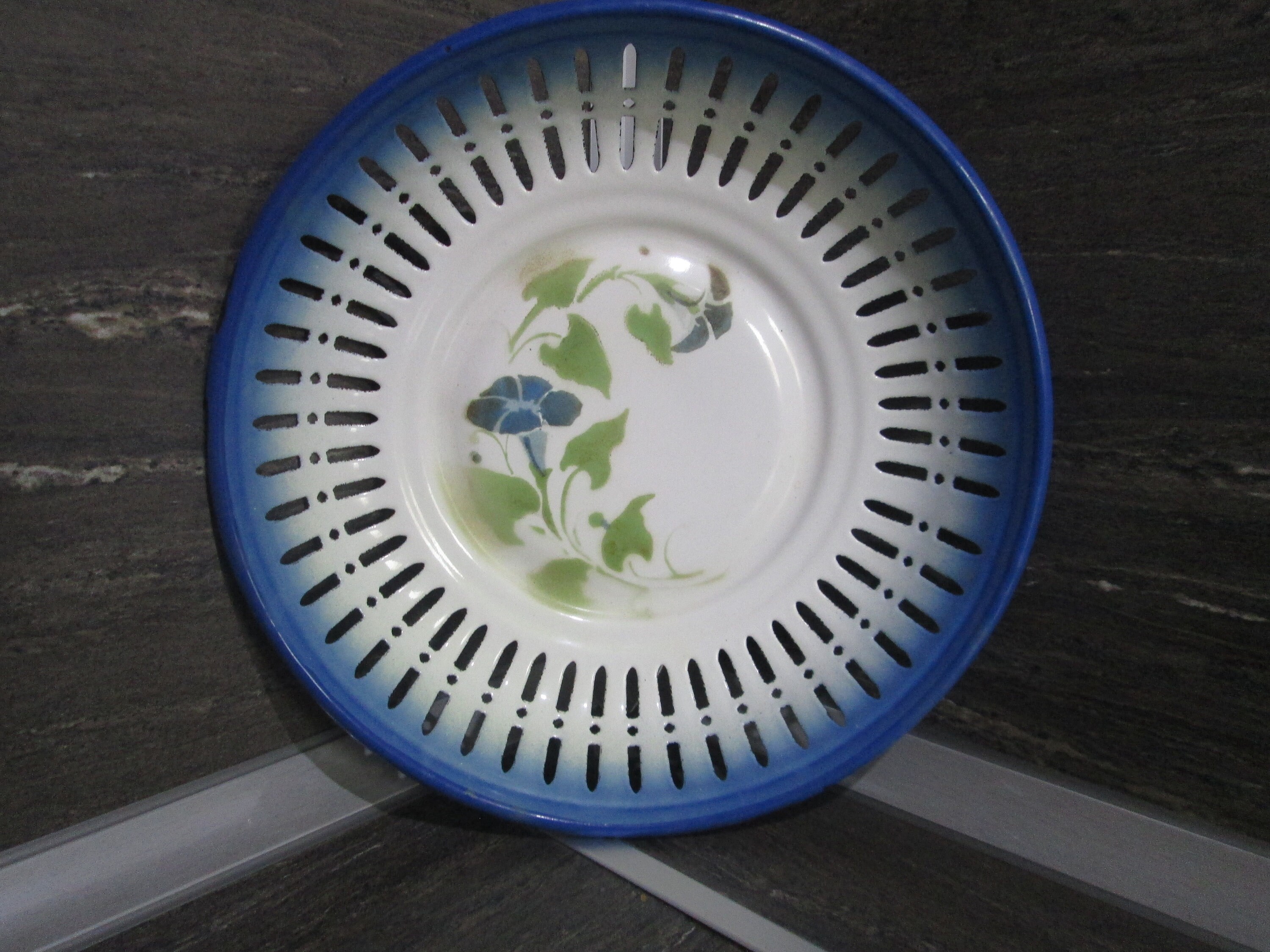 Enamel Fruit Bowl, Vintage Enamelware Bowl, Emanel Strainer, Enamelled