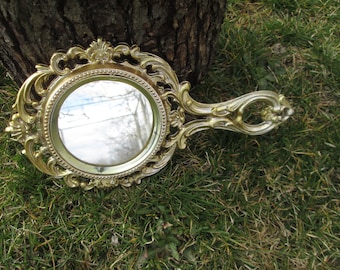 Vintage Double Sided Hand Mirror, Retro Plastic Ornaments