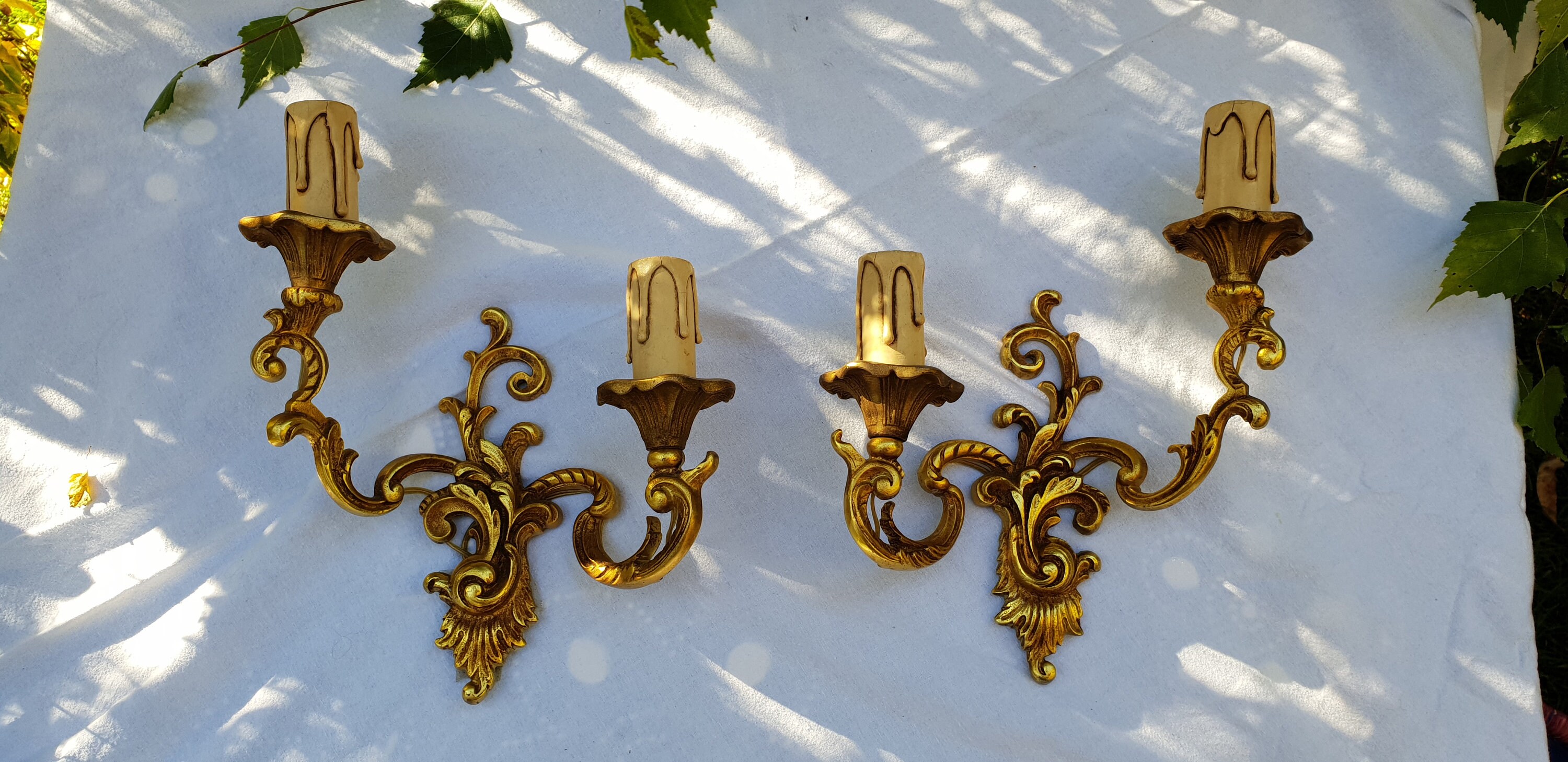 Paire d'appliques Anciennes en Bronze - 2 Appliques Murales Bronze-