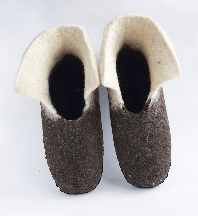 The idea of a personalized gift for the holidays Felted grey wool slippers boots for women and men as shoes for home with free shipping
