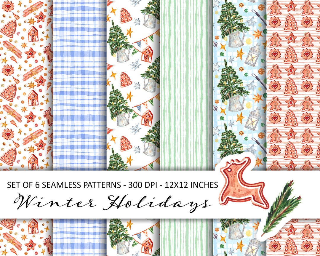 WINTER HOLIDAYS Seamless Pattern Set With Christmas Watercolor ...